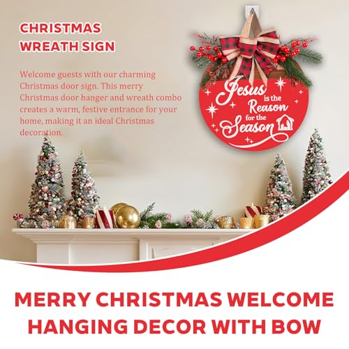 Christmas Wreaths Door Sign Jesus is The Reason for The Season Sign (Christmas Door Sign-b)