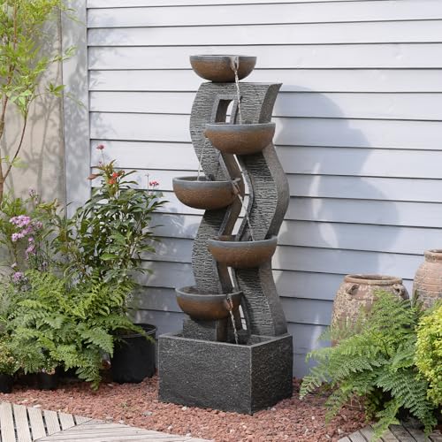 52.8 Tall Modern Curved Garden Water Fountain Outdoor (Gray-52.8)