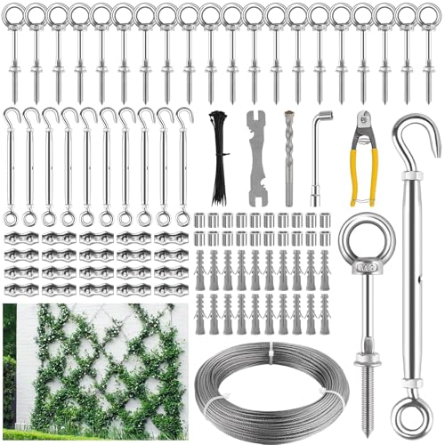 150FT Tensioned Wire Trellis Kit for Climbing Plants Wall Garden Trellis