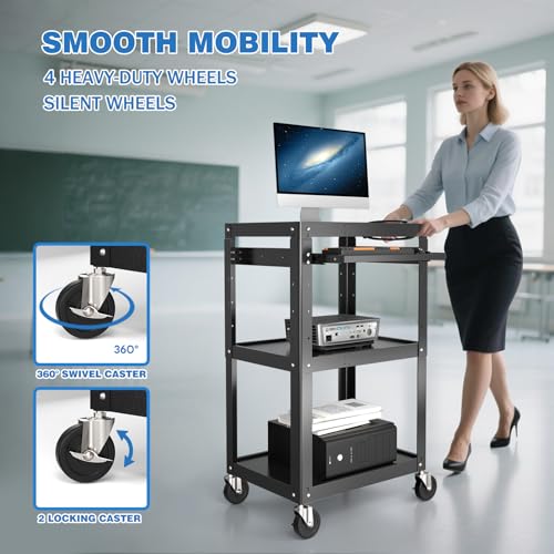 Steel AV Cart on Wheels (3 Shelf with Keyboard Tray (AV-J))