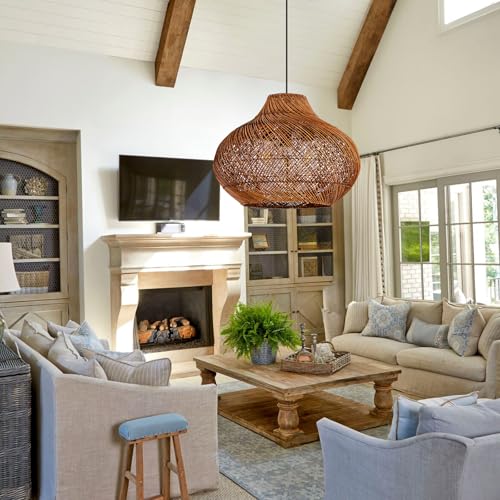 18.9" Rattan Pendant Light (Brown / 18.9" 3-Light)