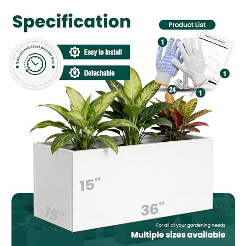 Metal Rectangular Planter 36" L x 15" W x 15" H (White / 36" L x 15" W x 15" H)