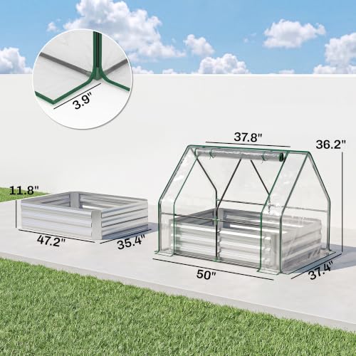 4 x 3ft Metal Planter Box with Mini Greenhouse (Clear and Gray)