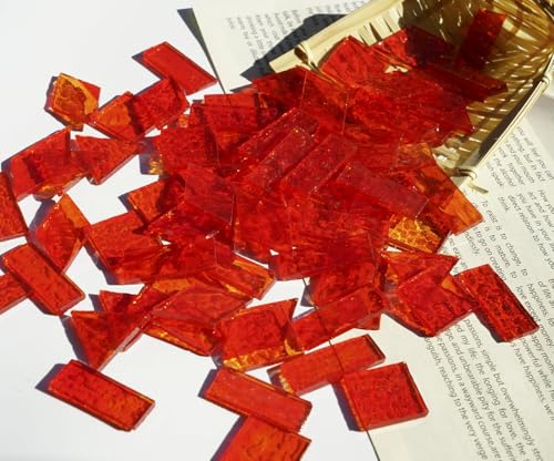 Large Textured Glass Mosaic Tiles (Fire Red)