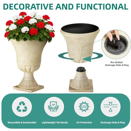 Autodaya 22"Tall Large Urn Planters for Outdoor Plants Set of 2 Flower Pots (22"-antique Ivory)