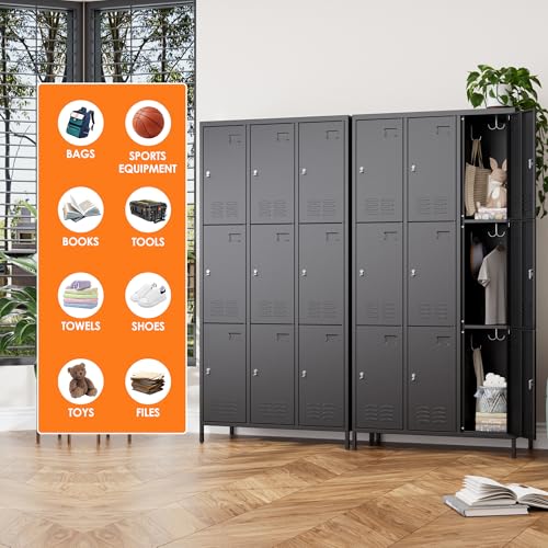9 Doors Metal Storage Locker for Employees (Black / 9 Doors)