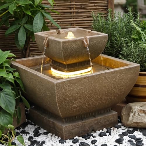 Small Modern Outdoor Water Fountain for Outdoor and Indoor Decor Brown (15.55H-BROWN / 15.55h-brown)