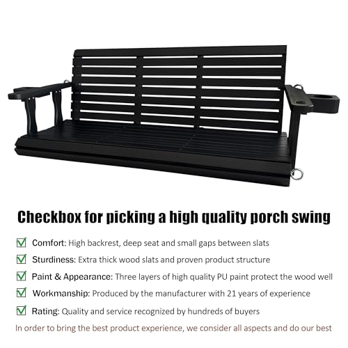 Wooden Porch Swing 3 (Iron Black / 5 FT Extra Large)