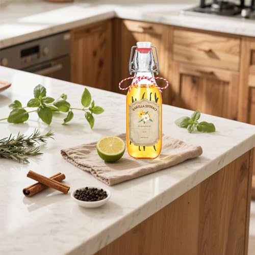 10 Pack Swing Top Glass Vanilla Extract Bottles 8 oz with Lids (Round-8oz-10pcs)