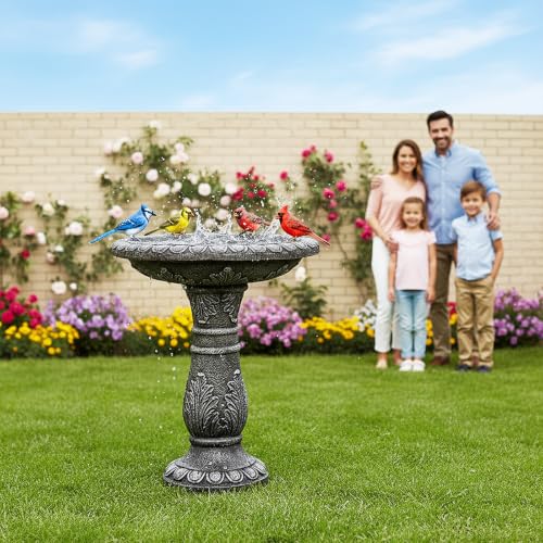 24.4" H Cement Bird Bath for Garden (Vintage Gray)