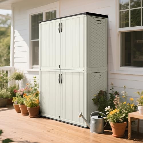 50 CuFt Outdoor Storage Cabinet with Lockable Doors (50 CUFT / Classic / Beige)