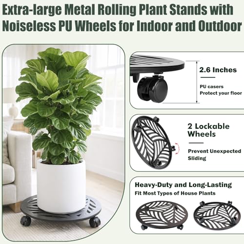1 Packs Large Metal Plant Caddy with PU Wheels 15" Heavy (15")