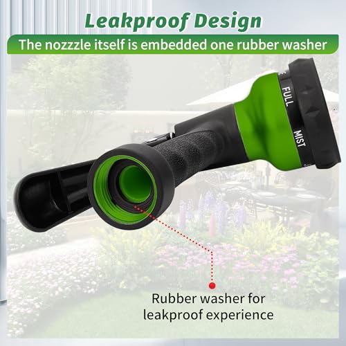 Garden-Hose-Nozzle, 2 Pack ABS Water Spray Nozzle with Heavy Duty 7 Adjustable Watering Patterns,Slip Resistant for Watering Plants,Lawn& Garden,Washing Cars,Cleaning,Showering Pets - Green (Green)
