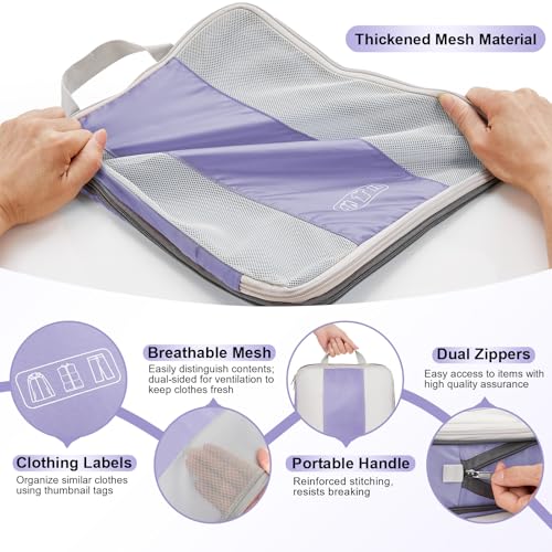 10 Set Compression Packing Cubes for Travel Essentials (Purple Gray)