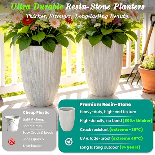 19" Mediterranean Beige Resin Tall Planters with Fluted Texture (19"h-mediterranean Beige)