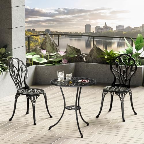 Outdoor Bistro Table and Chairs Set of 2 (Tulip / Black)