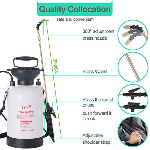 Portable Garden Pump Sprayer Brass Wand Shoulder Strap for Yard Lawn Weeds Plants 1.3Gal (White / 1.3 Gallons)