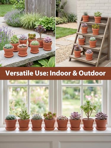 4 Inch Terracotta Pots with Saucers (Shallow 4 inch -8 pcs)