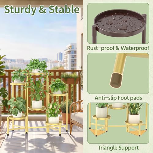 Plant Stand Indoor with 10 Inch Large Metal Tray (Warm Gold / 6 Tier)