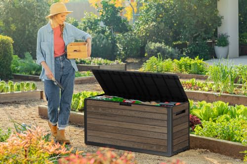 Premium Everwood 71 Gal Outdoor Storage Box and Patio Side Table