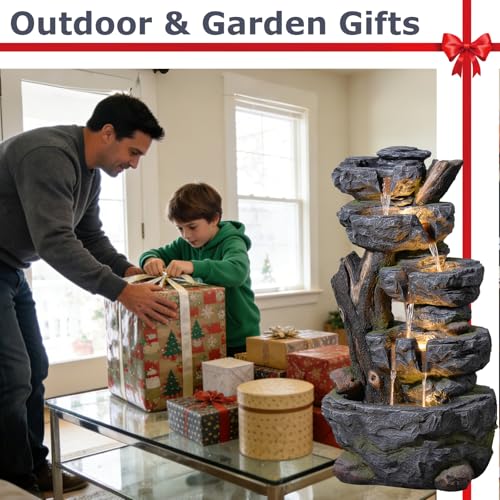 47.2" Tall Outdoor Water Fountain Large Waterfall Fountain (47.2’’H / 47.2’’h-stump&stone)