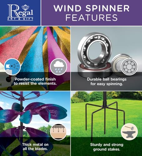 Wind Spinner Outdoor Metal Kinetic Yard Art with Stake (Rainbow / Medium (70-79 Inch))