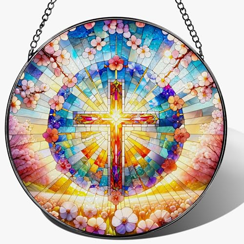 8 Inches Cross Stained Glass Suncatcher (Cross-b)