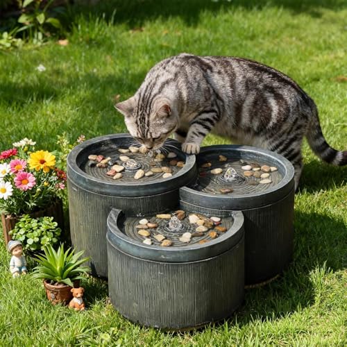 Small 3 Tier Outdoor Water Fountain with Smoothing Flow Black Gray (11.02-Gray / 11.02-gray)