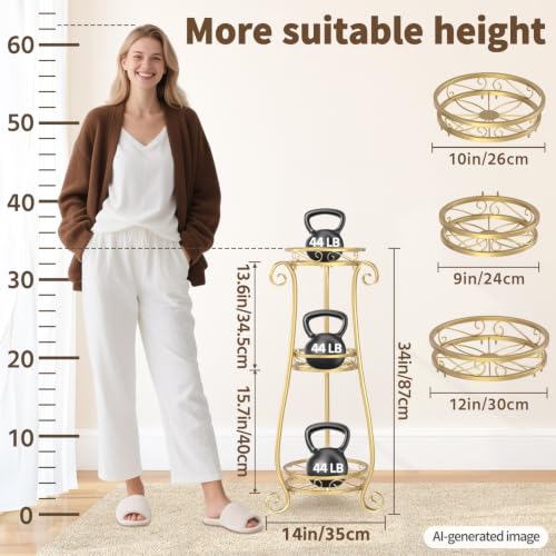 3 Tiers Metal Corner Plant Flower Stand Tall Indoor Outdoor (Gold / 3 Tier)
