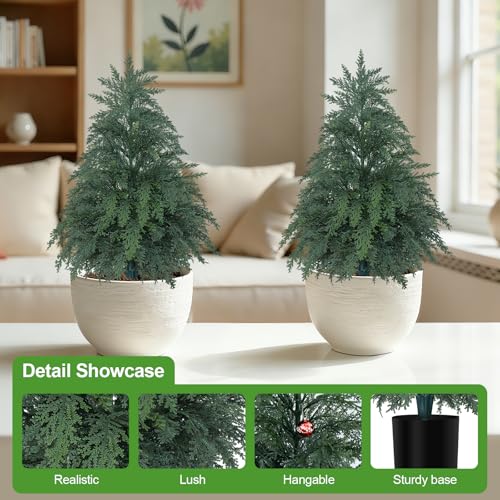 2Pack Fake Cypress Topiary Trees with Pot (2FT/24IN)