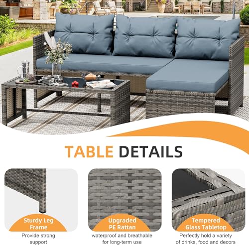 3 Pieces Outdoor Patio Furniture Sets (Blue-gray)