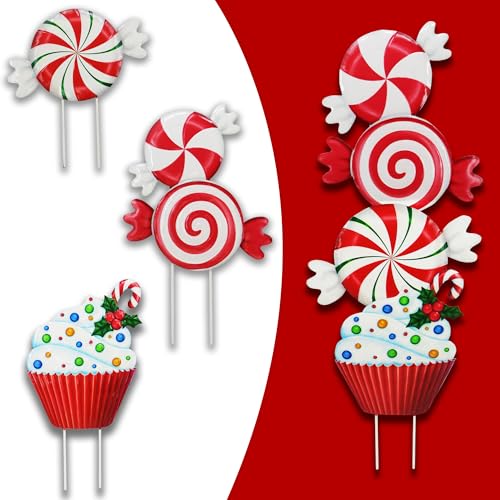 3 Pack Metal Christmas Yard Signs Decor for Multiple Stacked (Christmas Candy)