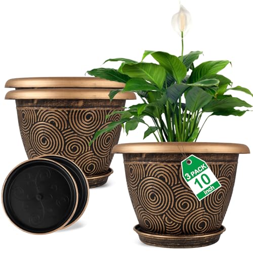 10 Inch Flower Pots Planters for Indoor Outdoor Plants (3 Count)