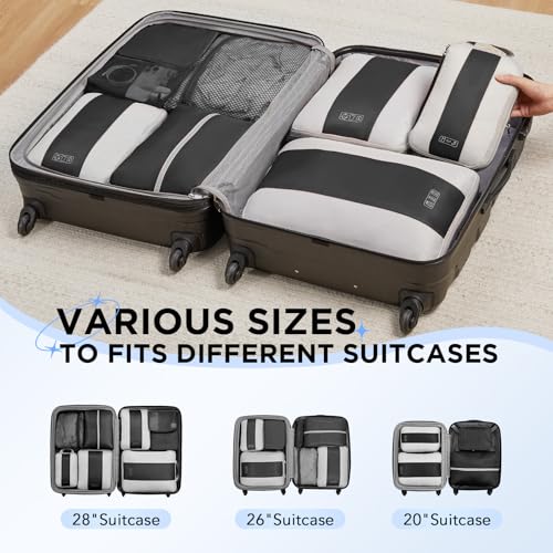 8 Set Compression Packing Cubes for Travel Essentials (Black)