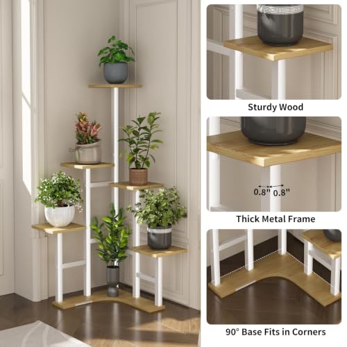 Corner Plant Stand Indoor 6 Tiered Corner Plant Shelf (White Oak / 6 Tier-Square)