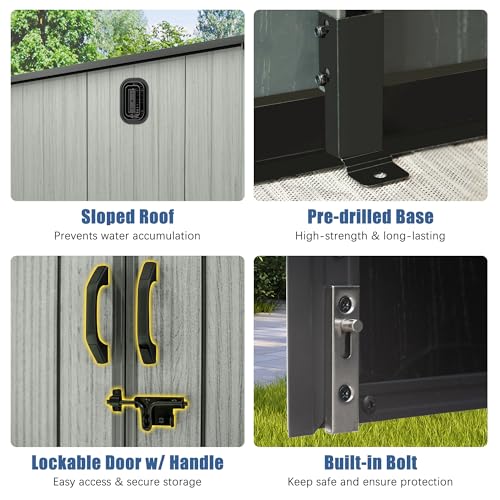 Domi 6x8FT Outdoor Resin Storage Shed with Transparent Windows & Louvered Vents (6x8FT)