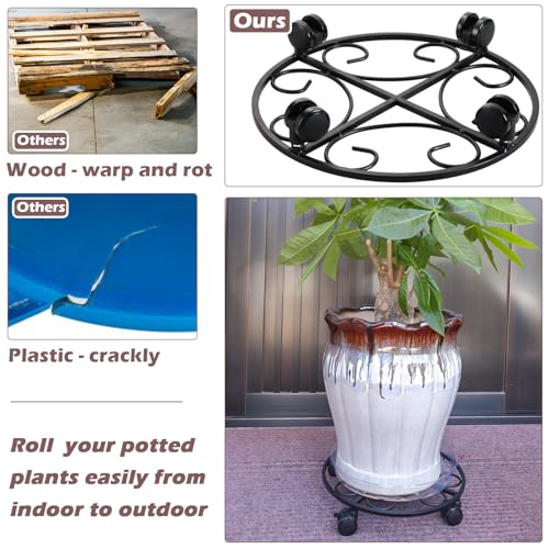 13.5" Metal Plant Caddy with Wheels 5 Packs Large Rolling Plant Stands Indoor Wheeled Plant Dolly Heavy (5 Count)