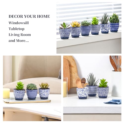 Ceramic 2.4 Inch Succulent Pots (Vintage Blue / 2.4 Inch, Set of 6)