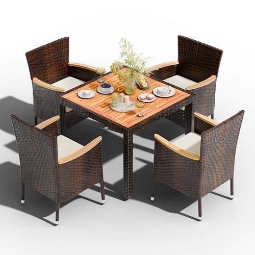 5 PCS Patio Dining Set (Brown / 5 Pieces)