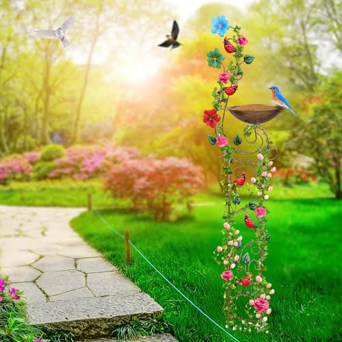 57” Bird Bath with Garden Trellis for Climbing Plants Outdoor (Redbird)