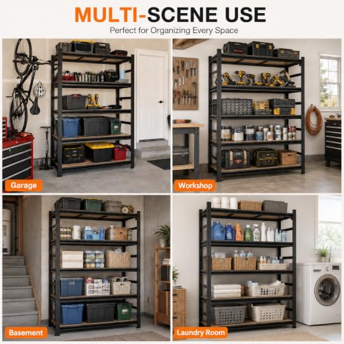 Garage Shelving (Wooden-5TIER 63"H×28"W×12"D)