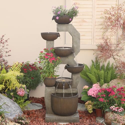 Outdoor Freestanding Water Fountain Large Garden Feature (Grey-57inch)