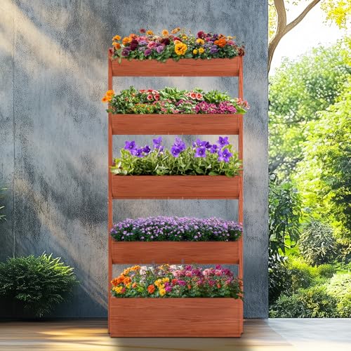 5 Tiers Vertical Raised Garden Bed Planter Outdoor (31.5" x 18" x 67" 5 Tier / Red-brown)
