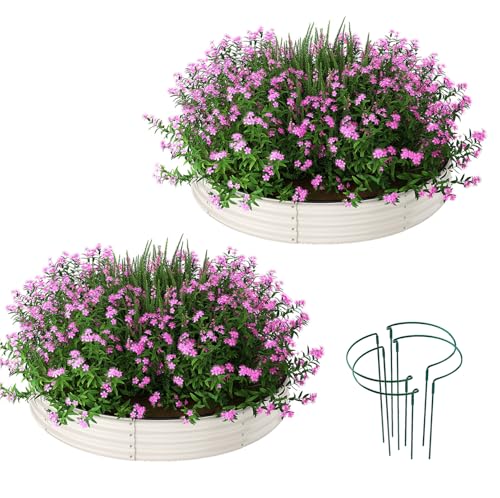 Galvanized Metal Planter Round Raised Garden Bed Kit for Gardening Outdoor (White / 3x3x1FT（2pcs）)