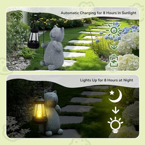 Solar Cat Garden Statues with LED Lights