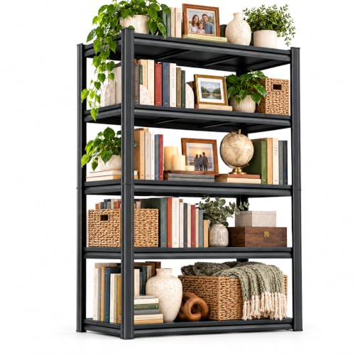 Heavy Duty Metal Bookshelf Adjustable 5 Tier Book Shelf with Bolt (5Tier 72"H×39.4"W×15.7"D)