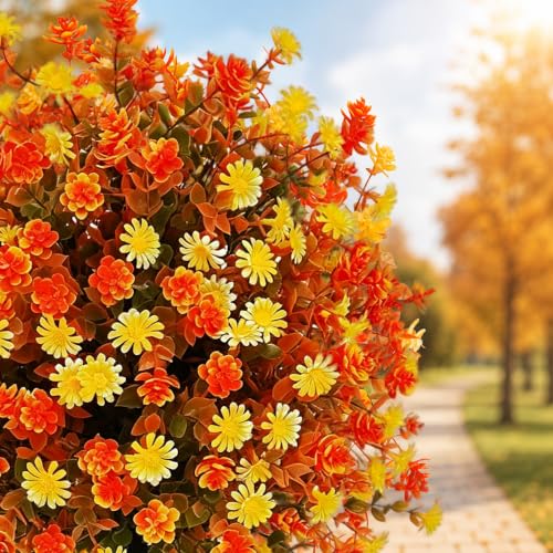 Set of 2 Fall Artificial Mums Ball Topiary Trees Outdoor (Fall)