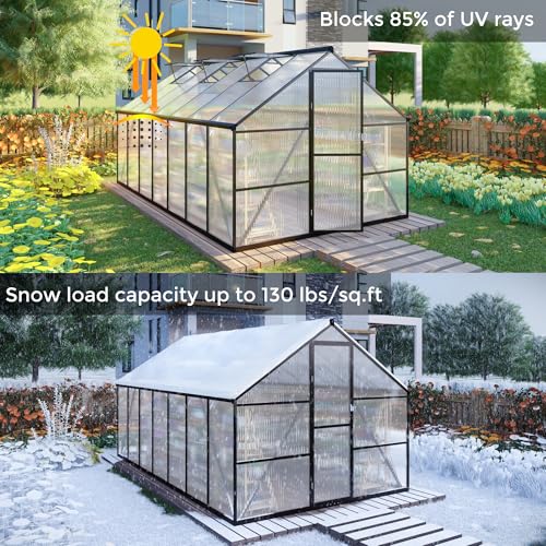 8 x 8 FT Outdoor Polycarbonate Greenhouse (Dark Gray / 8×8FT)