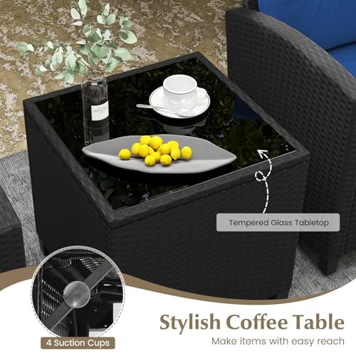 3 Piece Patio Furniture Set (Black-navy)