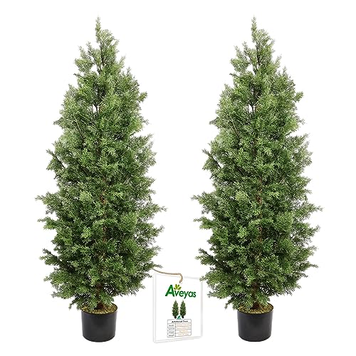 5ft Artificial Cedar Topiary Trees for Outdoor Front Porch Door (Cedar Topiary Trees - 2 Pack (5ft) / 5ft)
